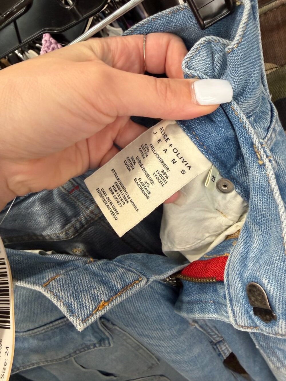 $395 Alice + Olivia Brea Blue Cay Cargo Denim High Rise Jeans size 25/28.5" - Picture 9 of 9